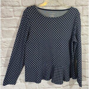 Talbots Knit Peplum Top Womens XL Navy Long Sleeve Soft Office Casual Outlet